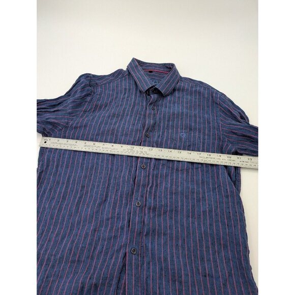 ZF Button‎ Up Shirt Men's XXLarge Blue Purple Striped 100% Linen Casual - Picture 8 of 10